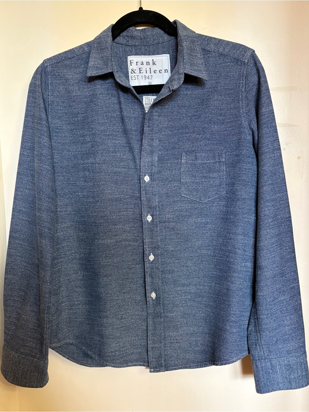 Frank & Eileen Barry Tailored Heathered Blue Button-Down Cotton Shirt